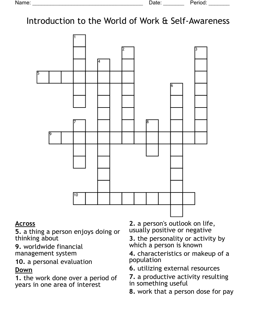 Introduction to the World of Work & Self-Awareness Crossword