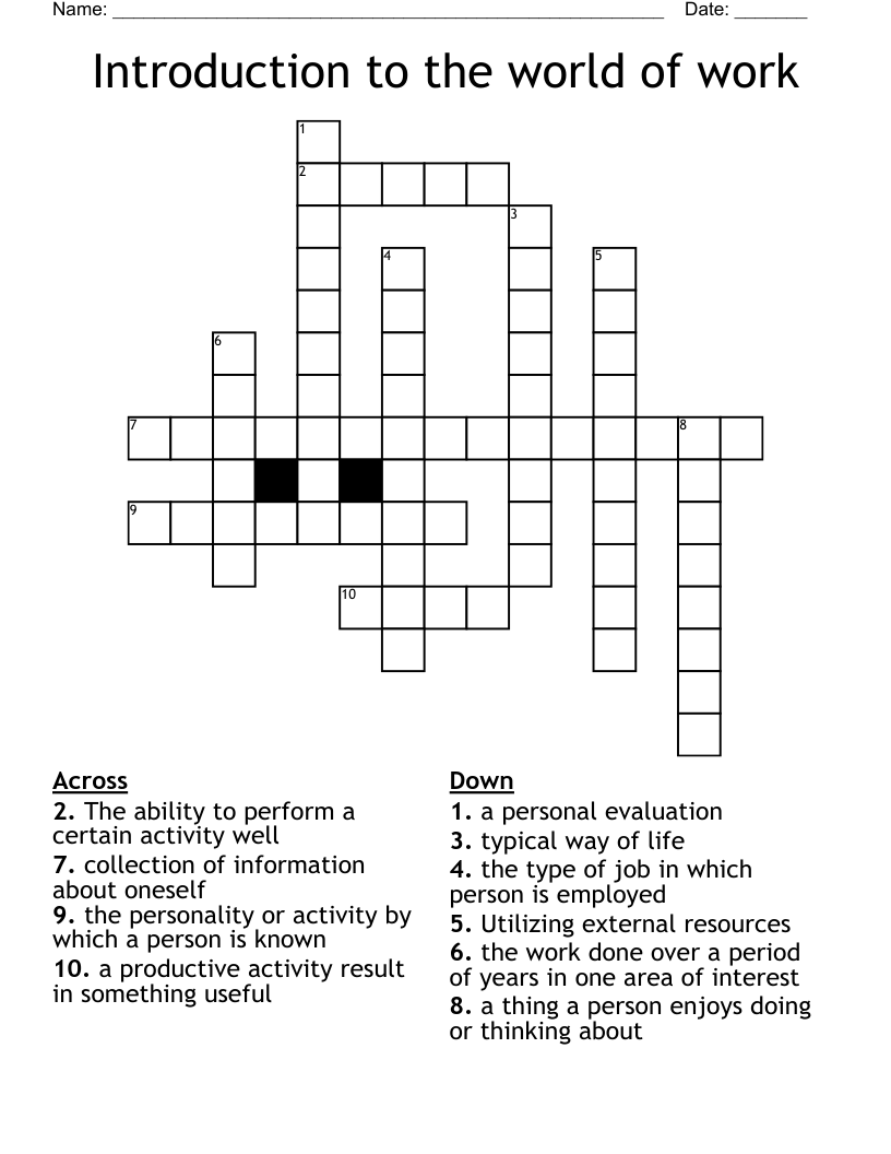 Introduction to the world of work Crossword
