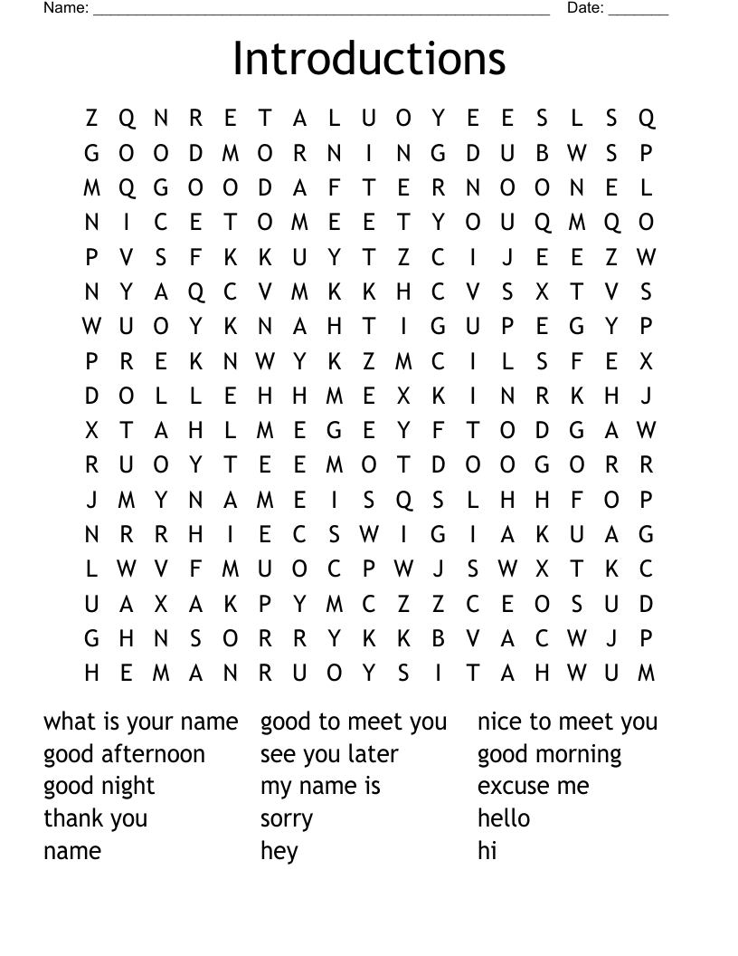 Introductions Word Search