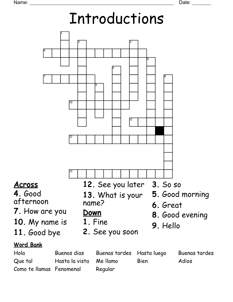 Introductions Crossword