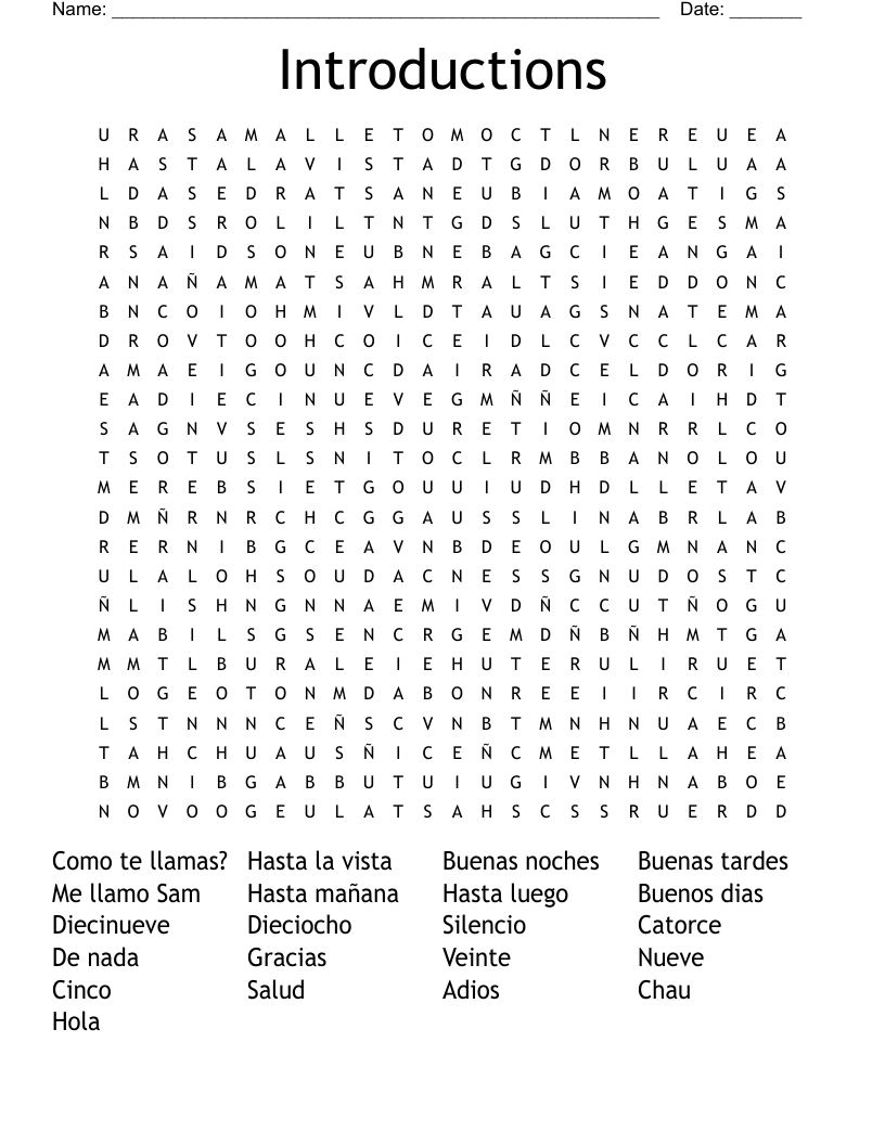 Introductions Word Search