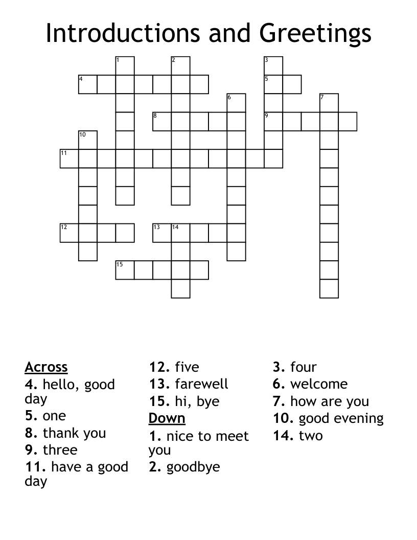 Introductions and Greetings Crossword