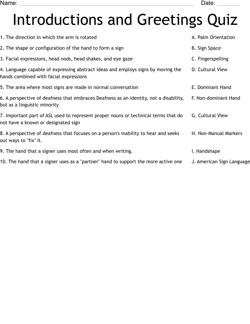 Introductions and Greetings Quiz Worksheet