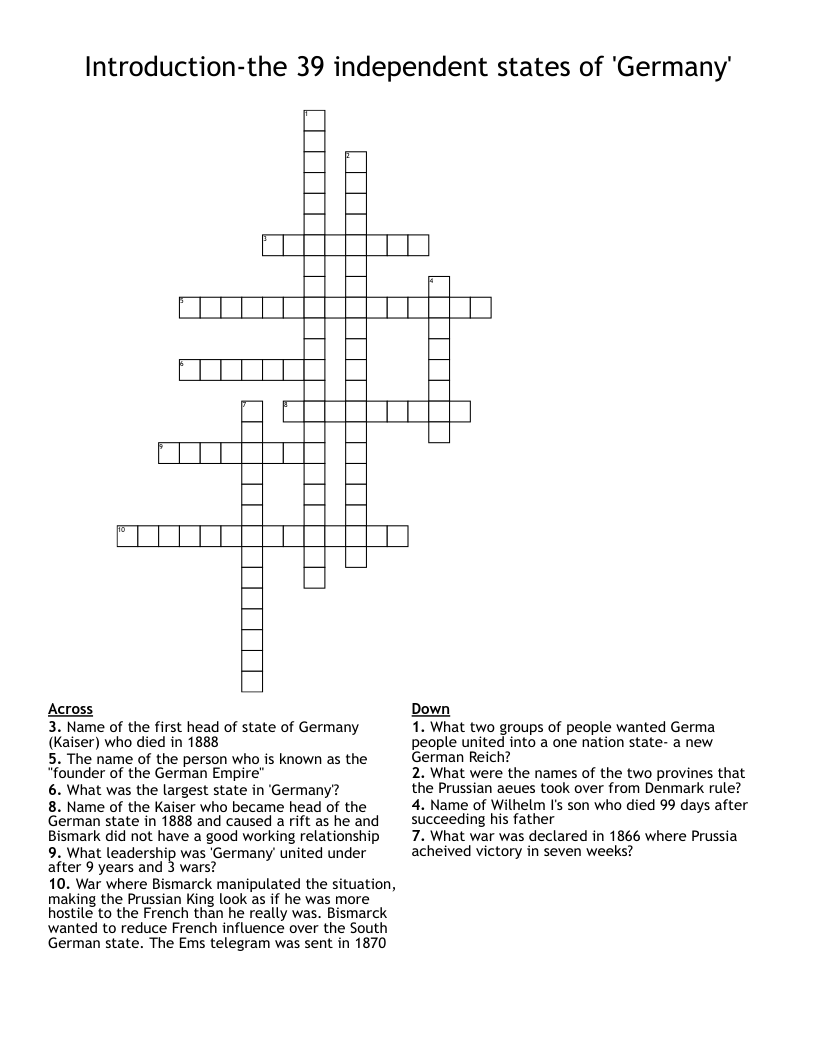 Introduction-the 39 independent states of 'Germany' Crossword