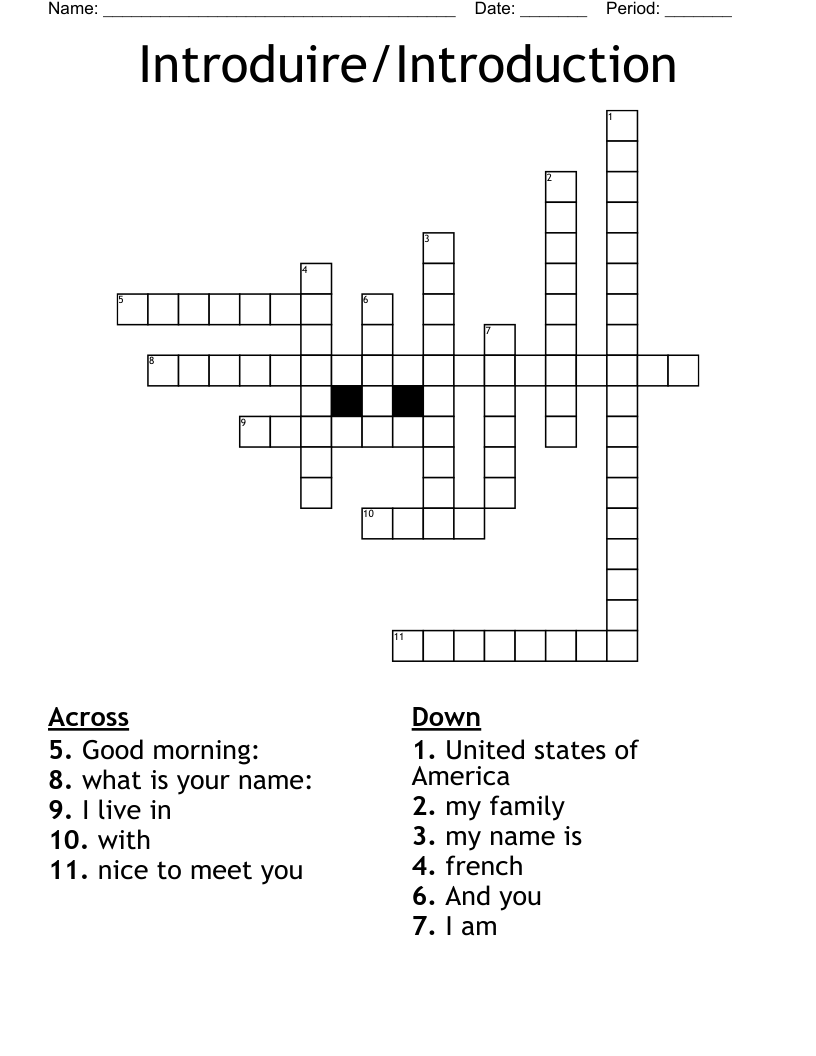 Introduire/Introduction Crossword