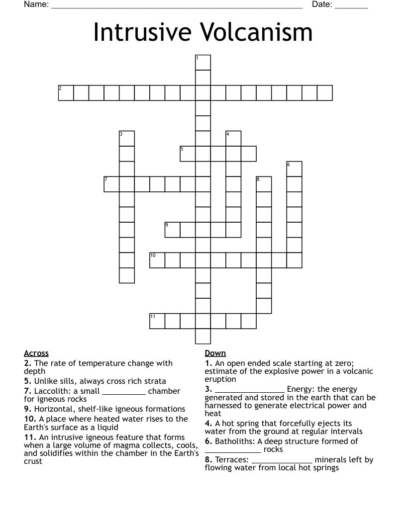 Intrusive Volcanism  Crossword