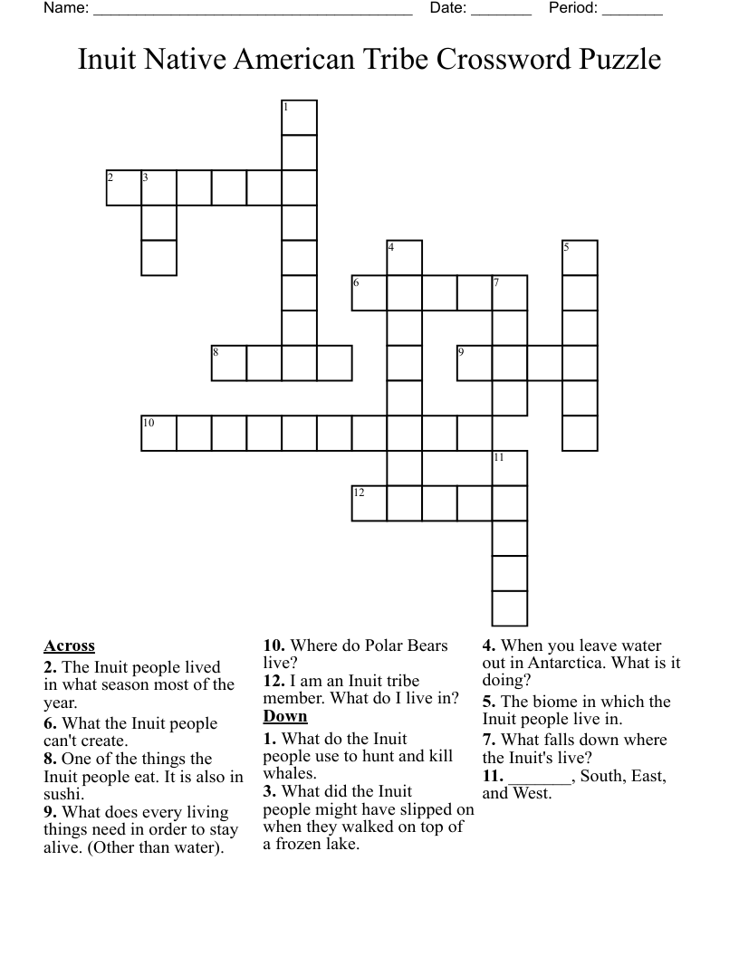 Inuit Native American Tribe Crossword Puzzle