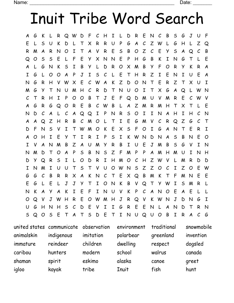 Inuit  Tribe Word Search 