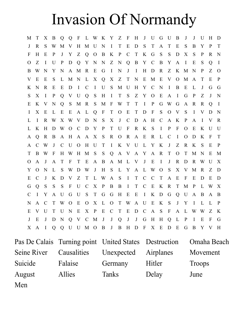 Invasion Of Normandy Word Search