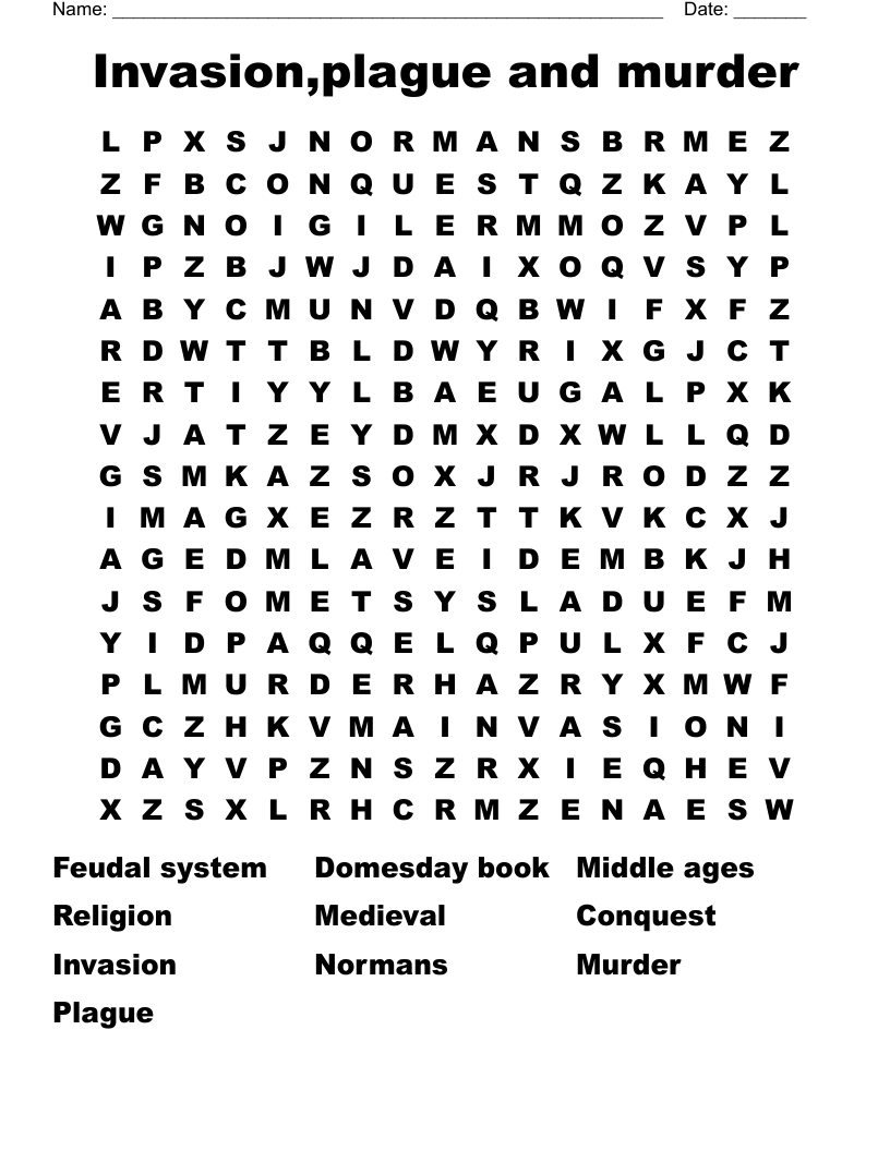 Invasion,plague and murder Word Search