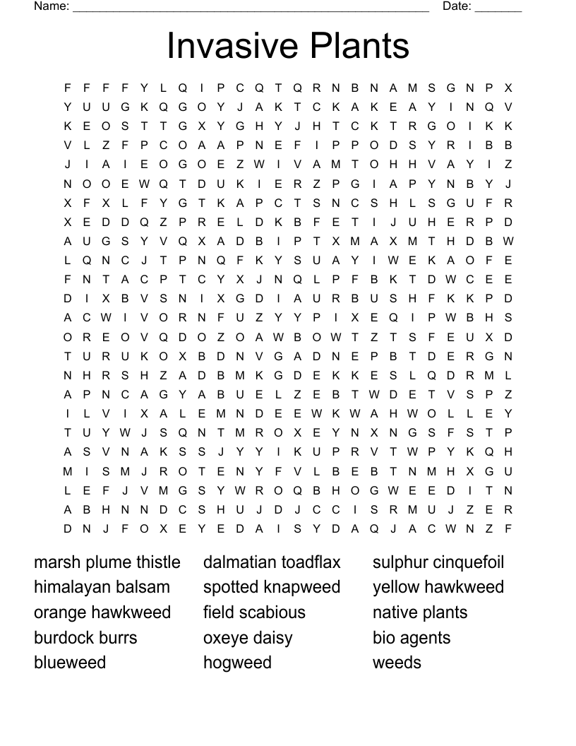 Invasive Plants  Word Search