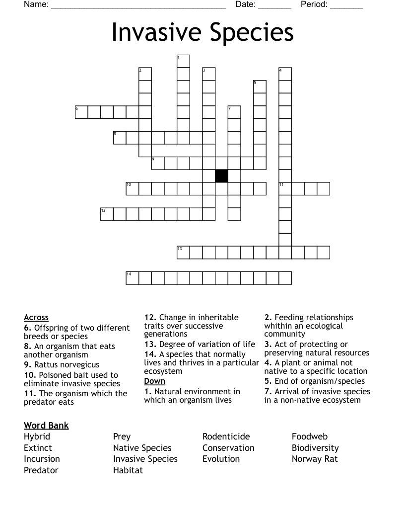 Invasive Species Crossword