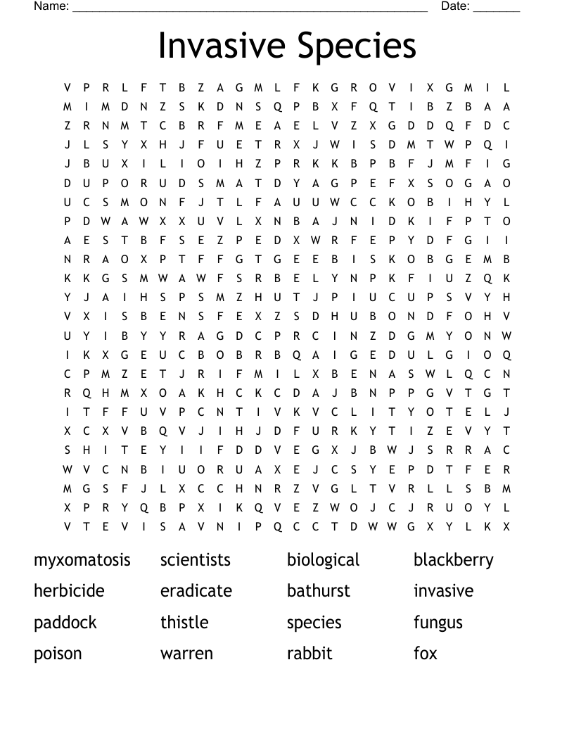 Invasive Species Word Search
