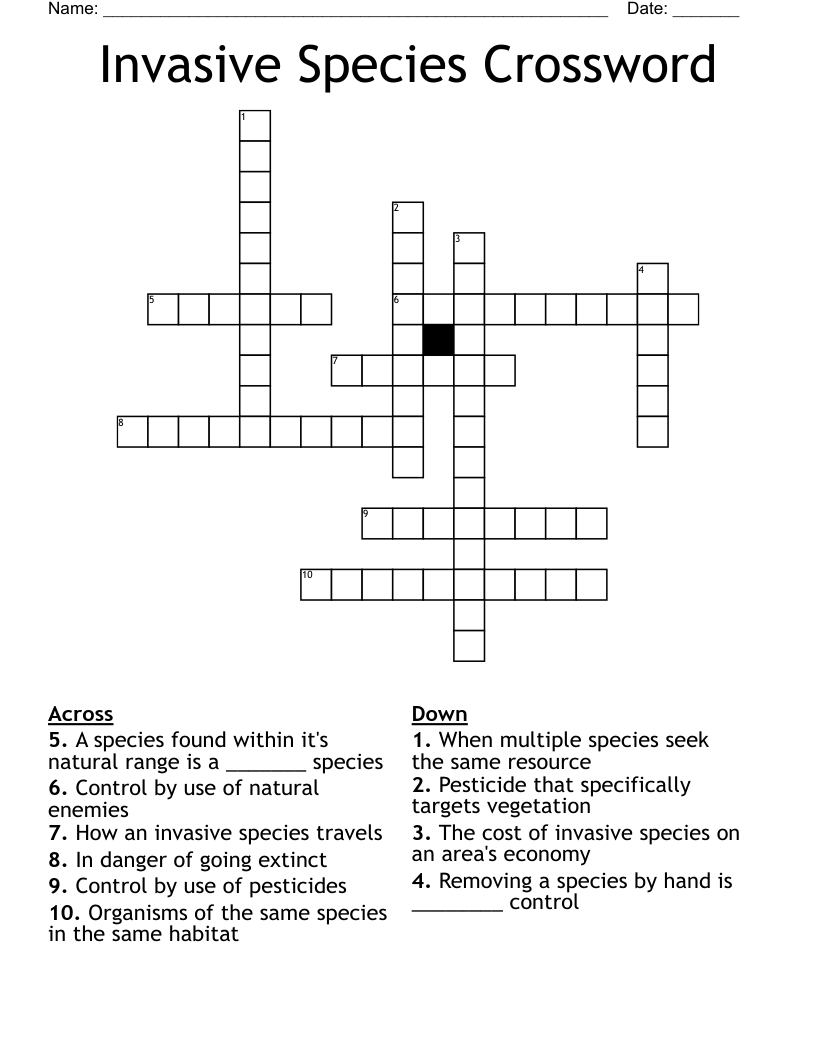 Invasive Species Crossword
