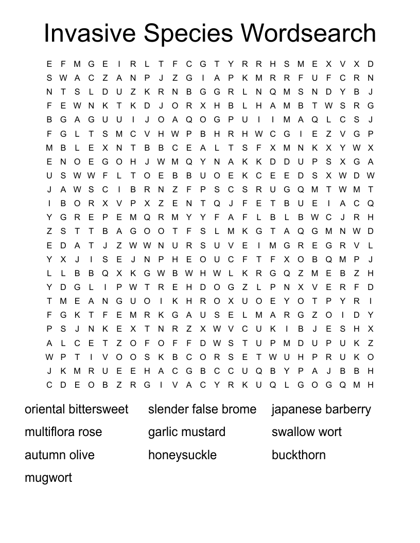 Invasive Species Wordsearch