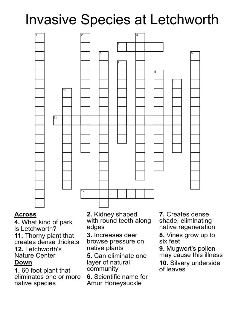 Invasive Species at Letchworth Crossword