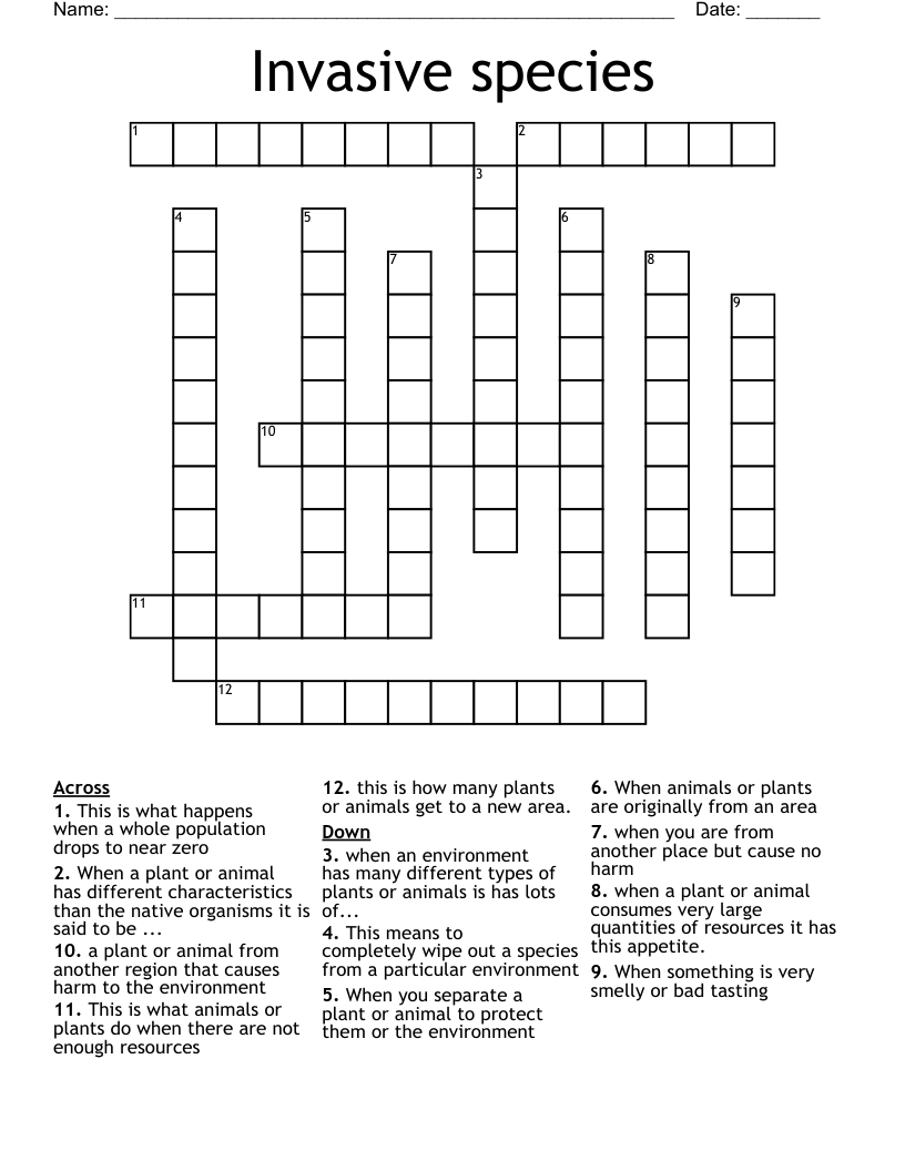 Invasive species Crossword