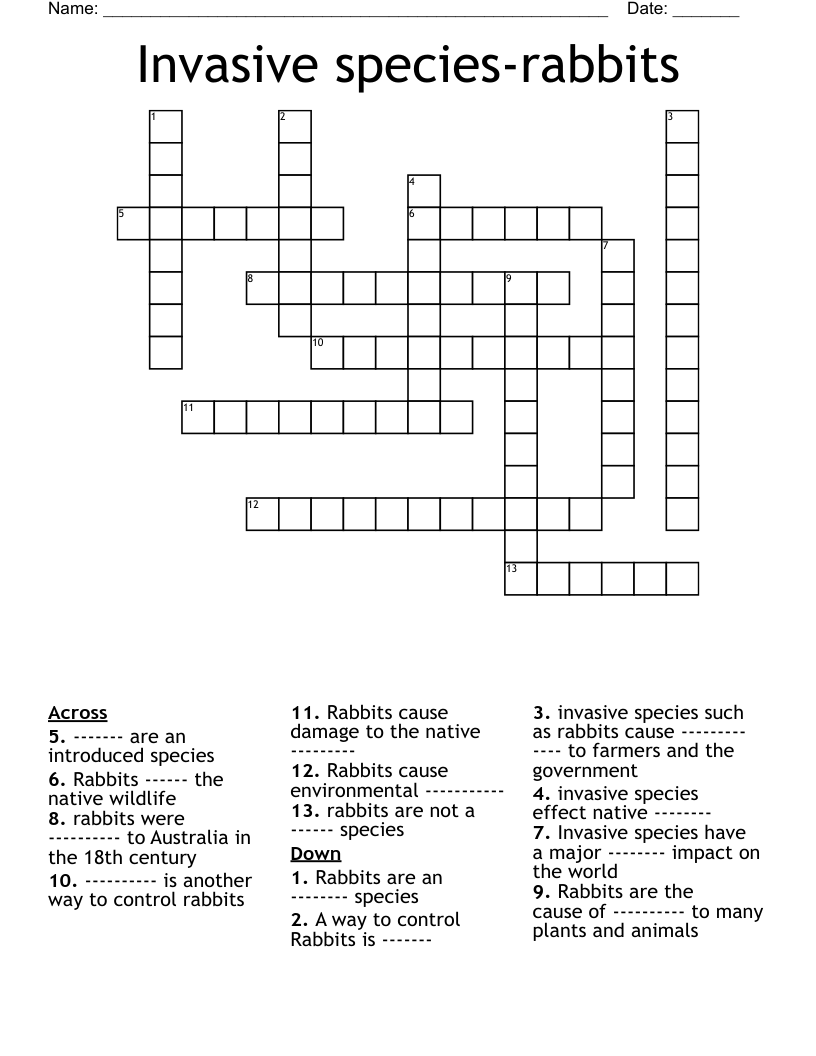 Invasive species-rabbits Crossword