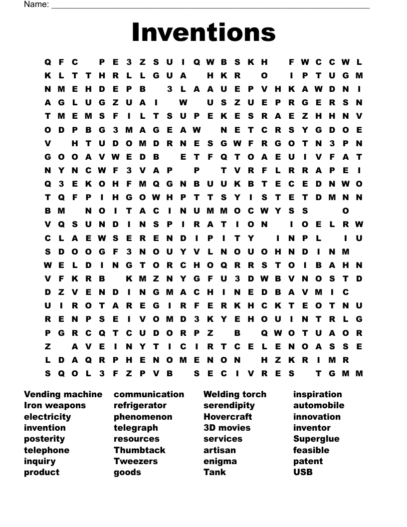 Inventions Word Search