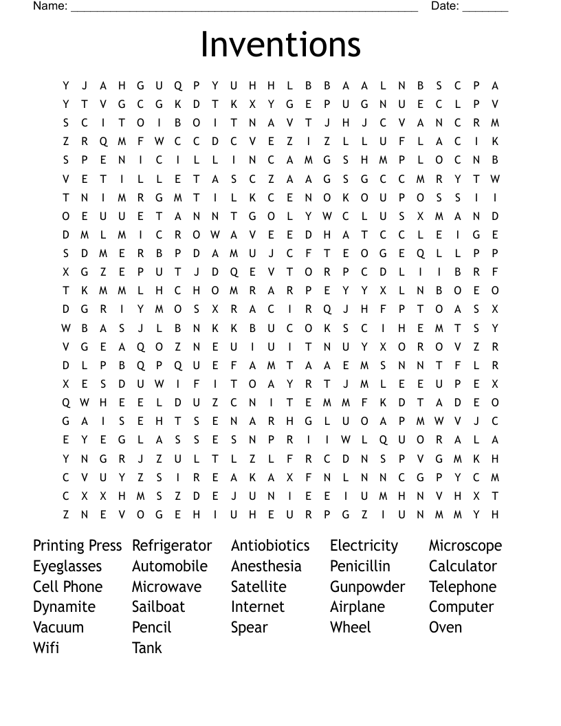 Inventions Word Search