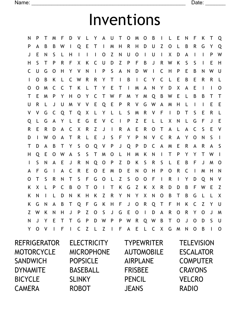 Inventions Word Search