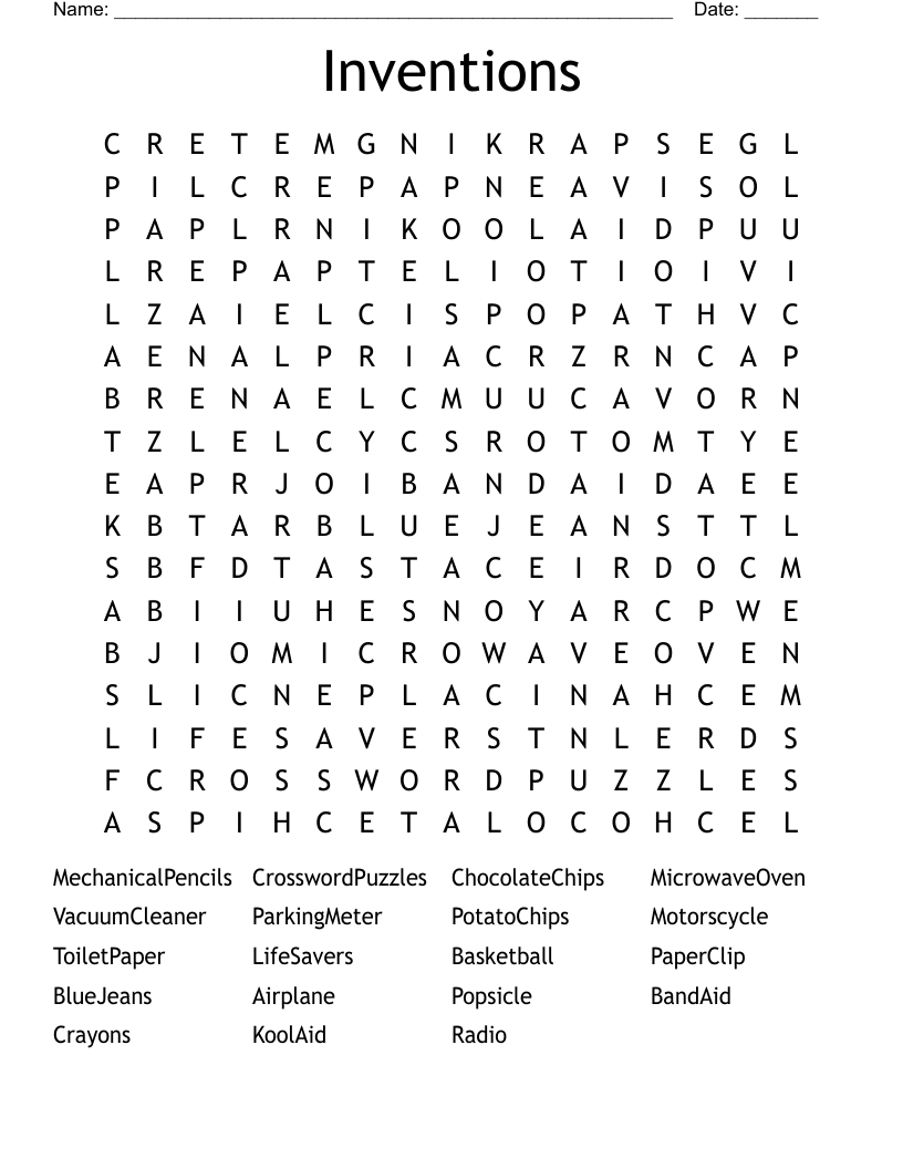 Inventions Word Search
