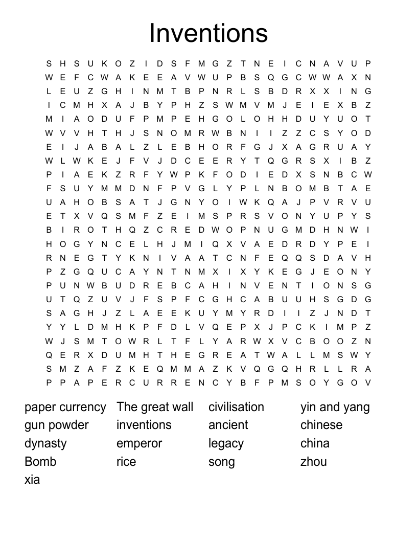 Inventions  Word Search