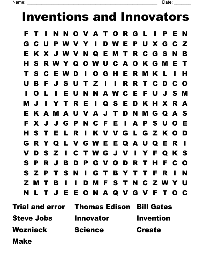 Inventions and Innovators Word Search