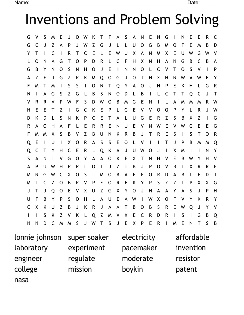 Inventions and Problem Solving Word Search