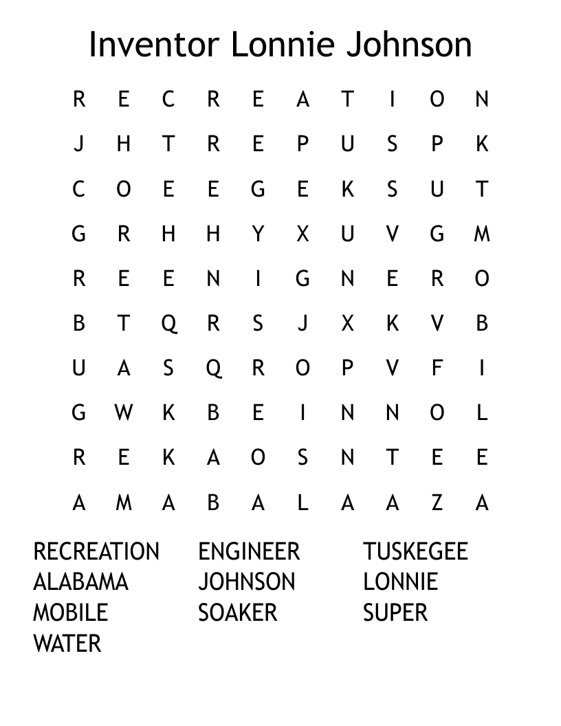 Inventor Lonnie Johnson Word Search