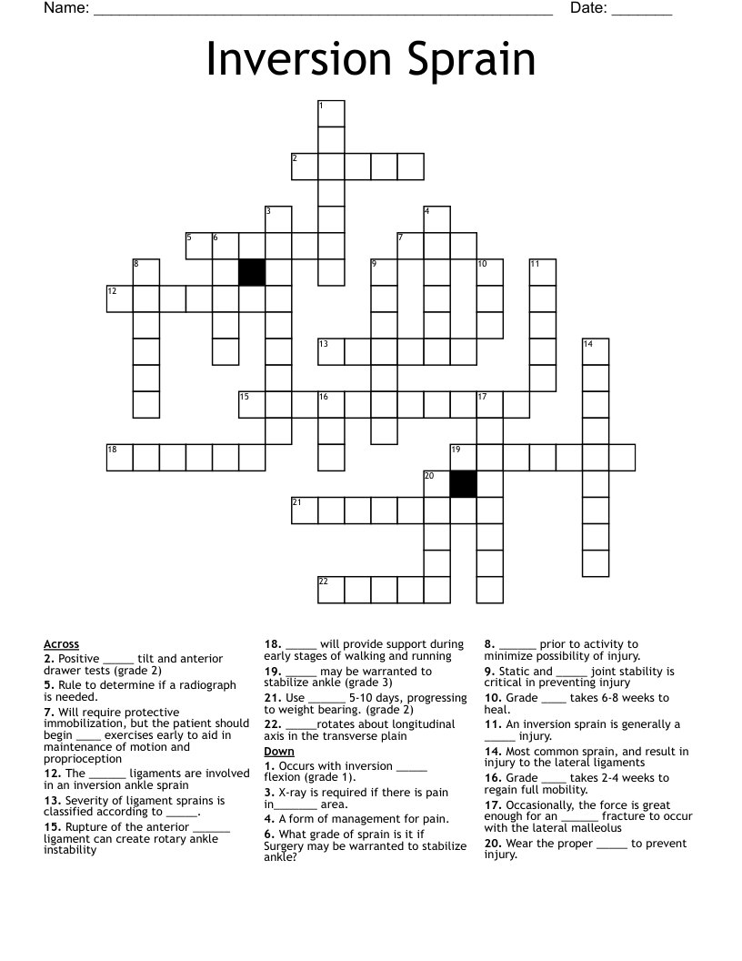Inversion Sprain Crossword
