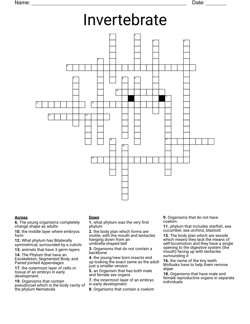 Invertebrate Crossword