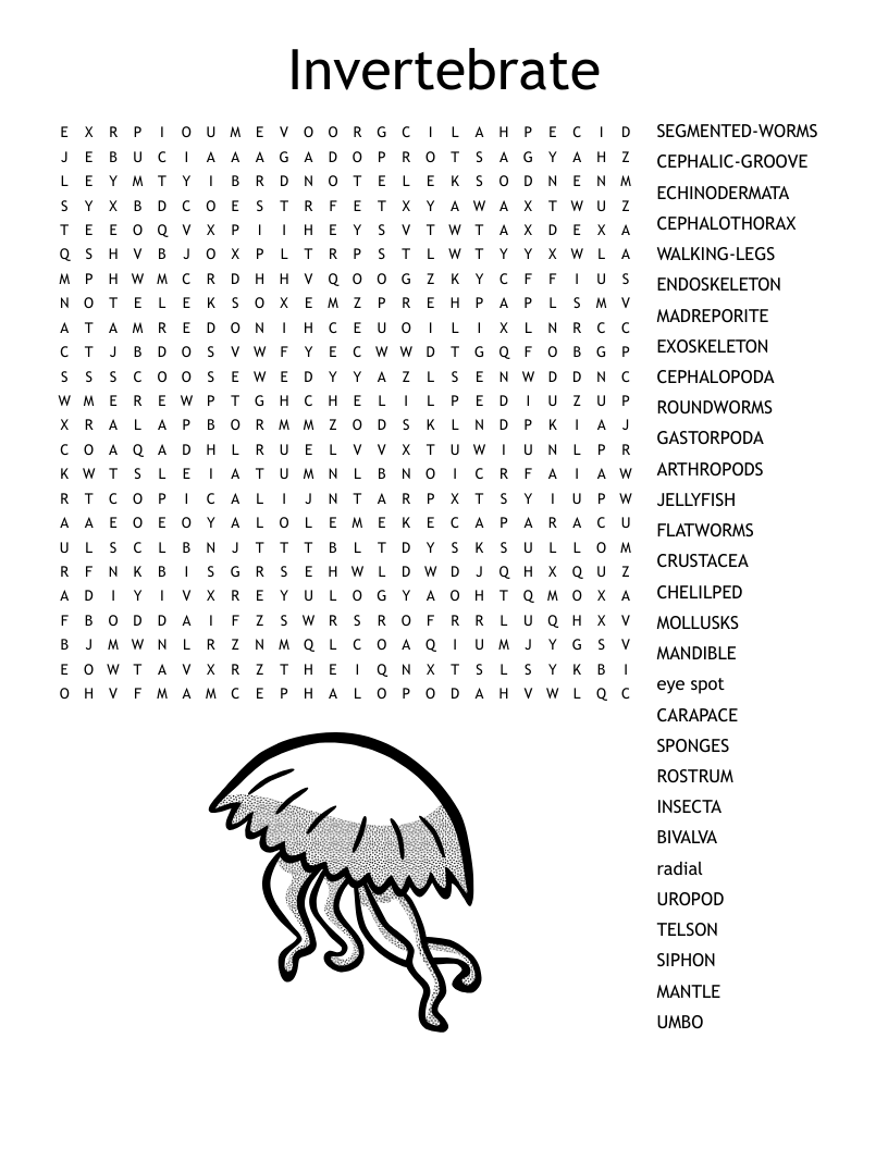 Invertebrate Word Search
