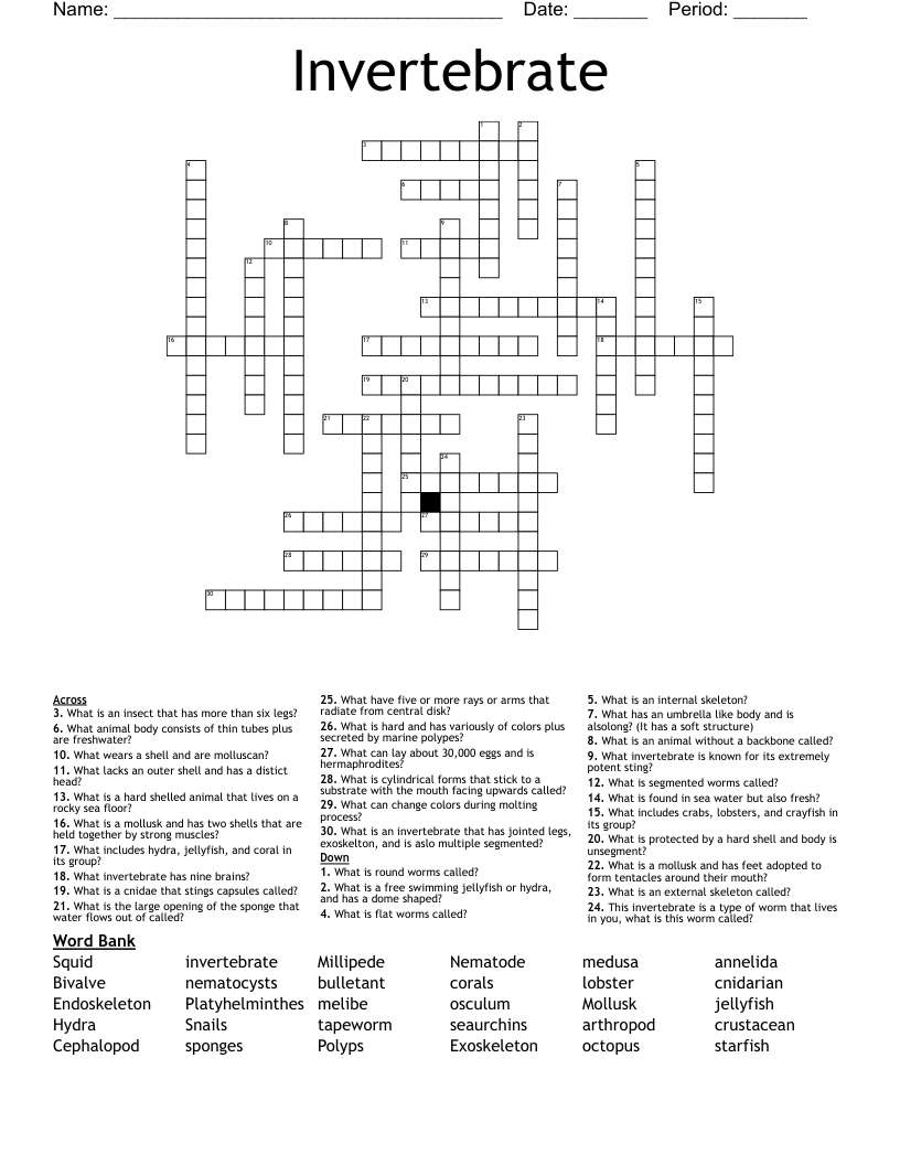 Invertebrate Crossword