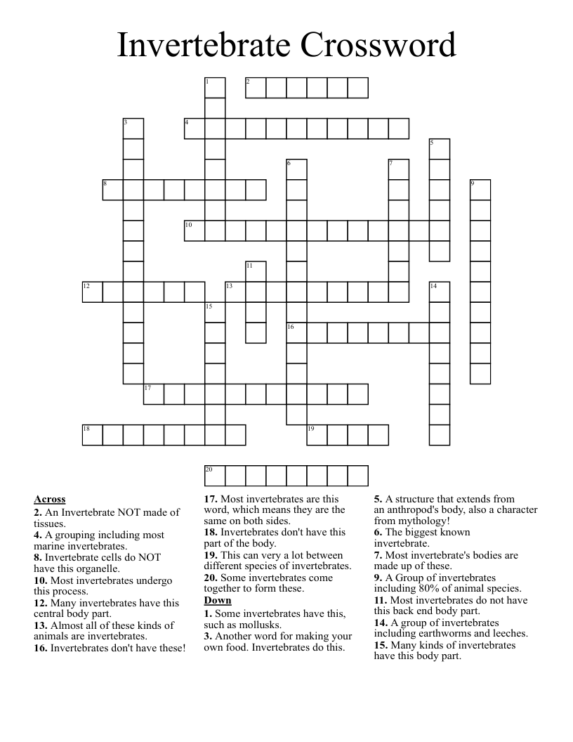 Invertebrate Crossword
