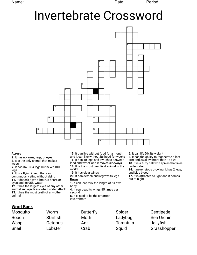 Invertebrate Crossword 