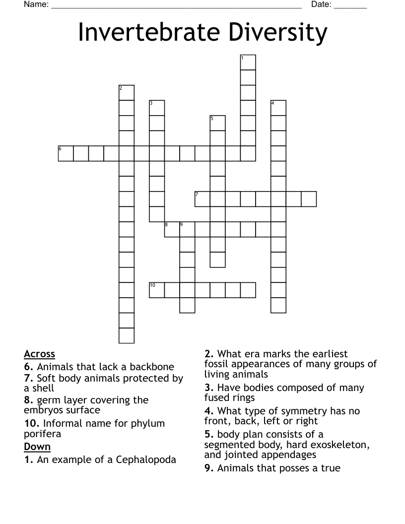 Invertebrate Diversity Crossword