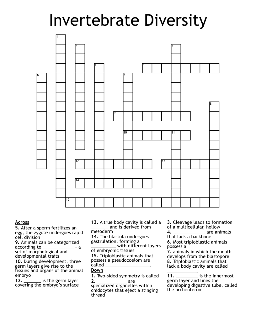 Invertebrate Diversity  Crossword