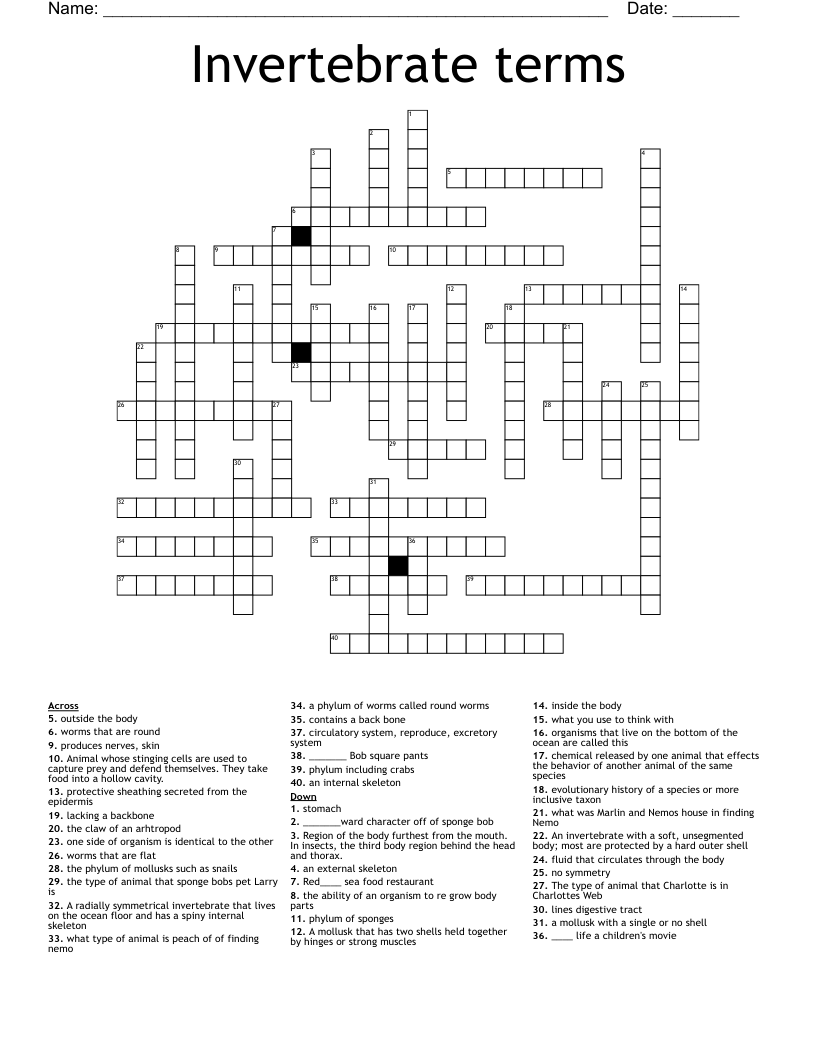 Invertebrate terms Crossword