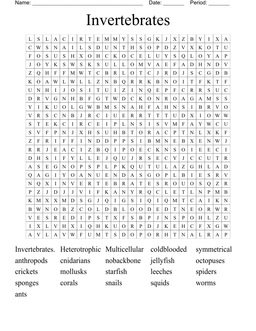 Invertebrates Word Search