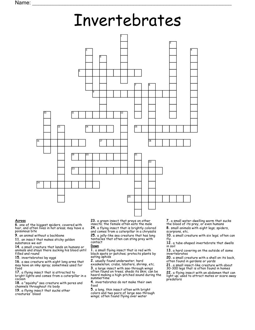 Invertebrates Crossword