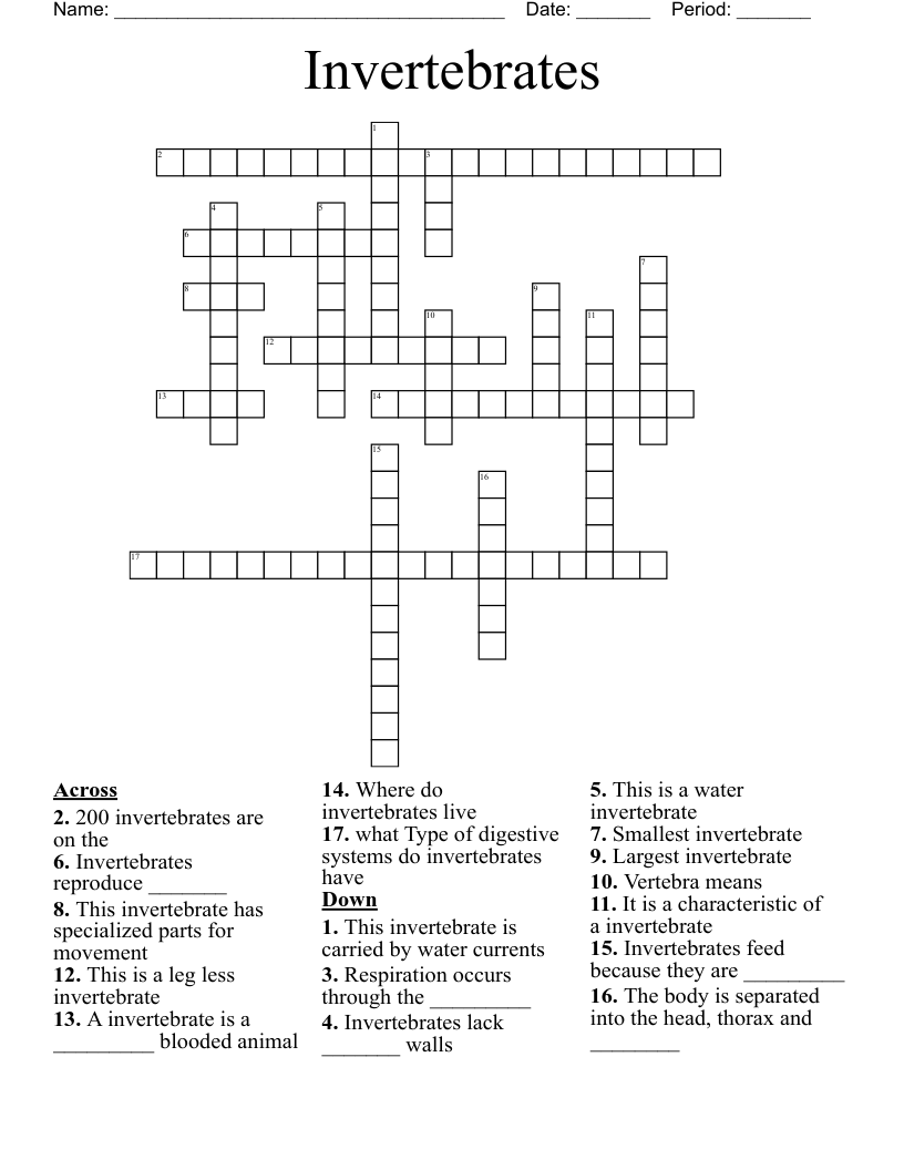 Invertebrates Crossword