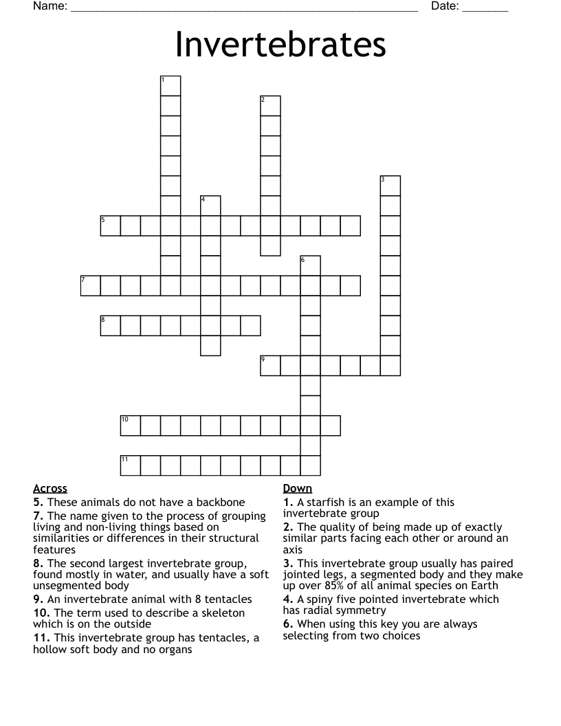 Invertebrates Crossword