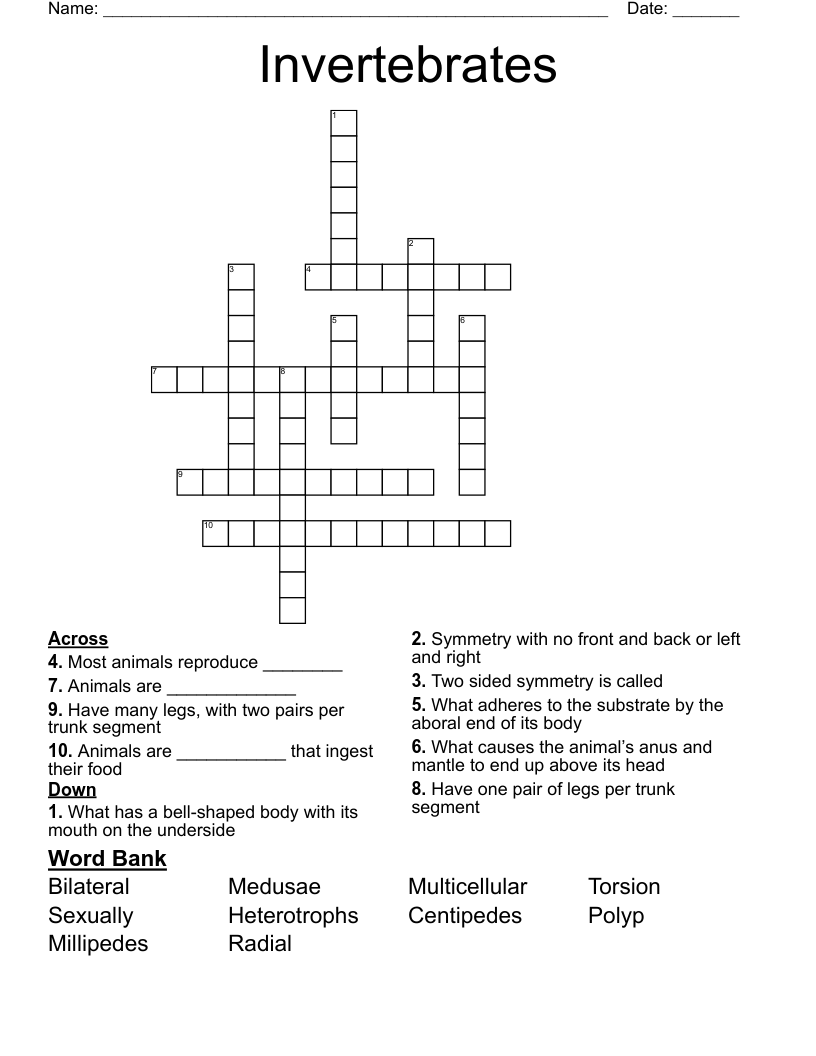 Invertebrates Crossword