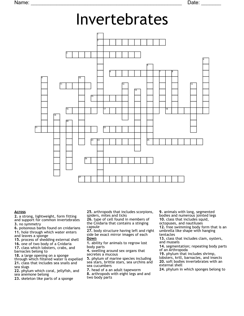 Invertebrates Crossword