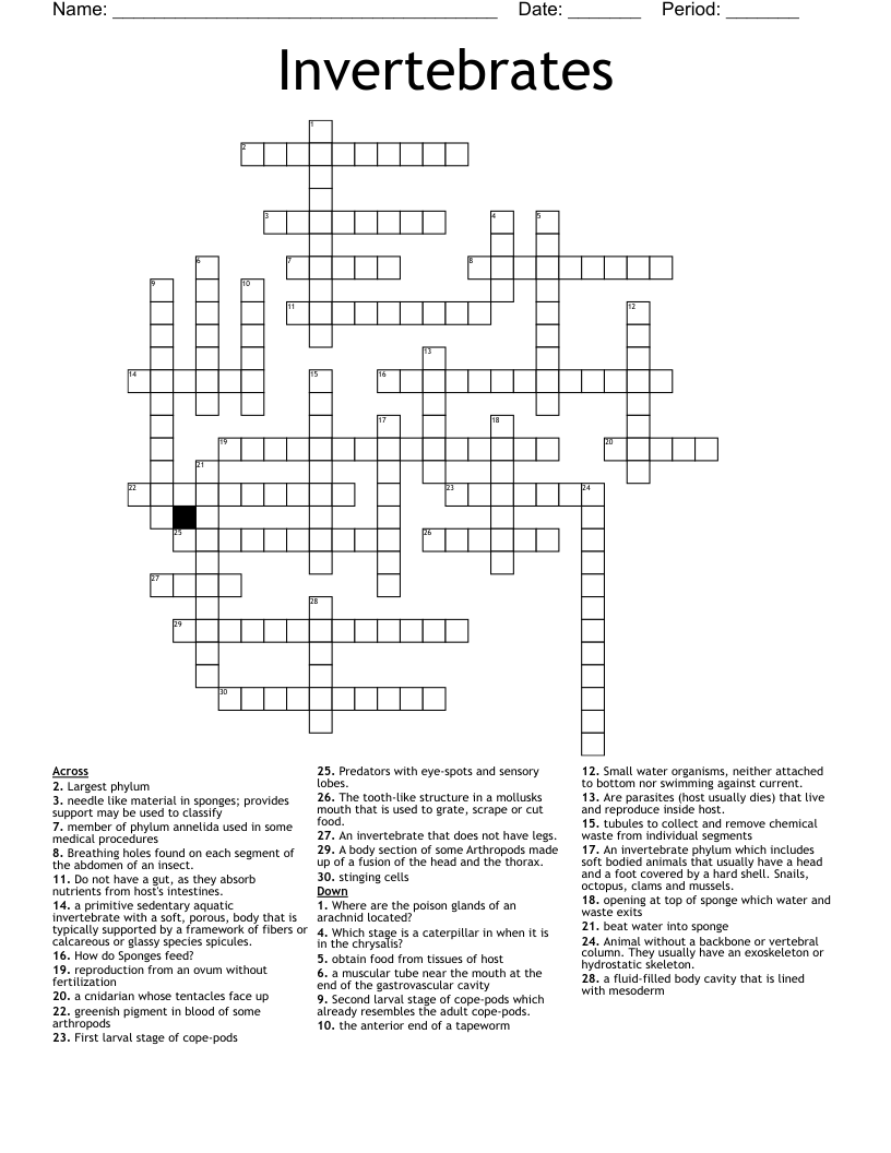 Invertebrates Crossword