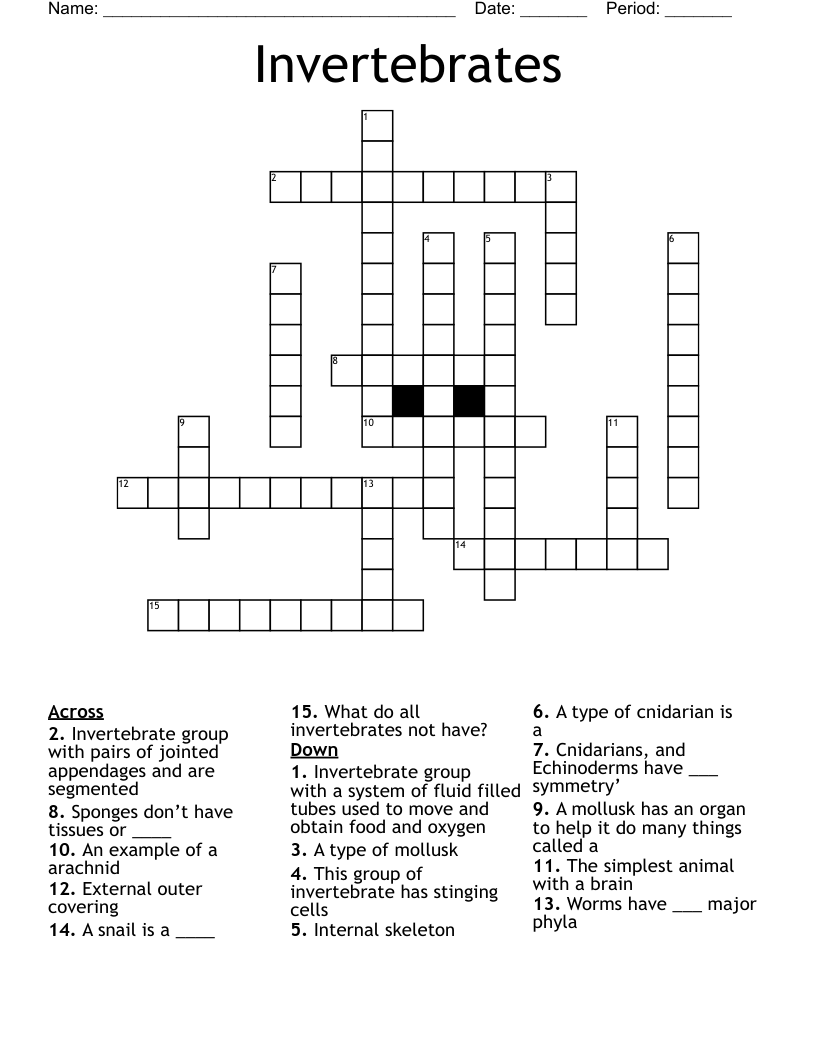 Invertebrates Crossword