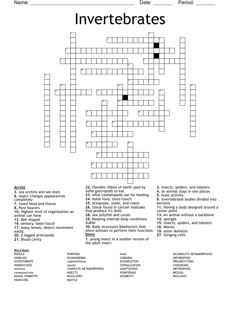 Invertebrates Crossword