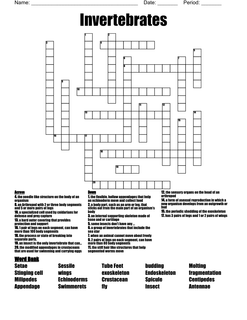 Invertebrates Crossword