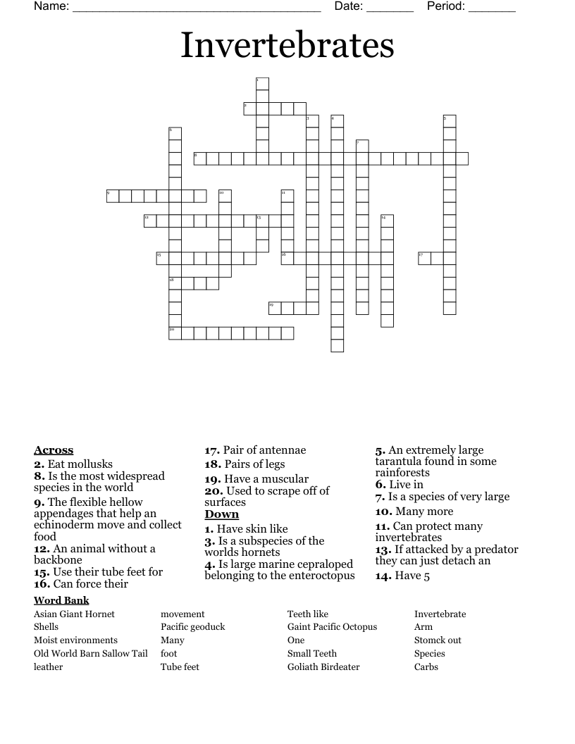 Invertebrates Crossword